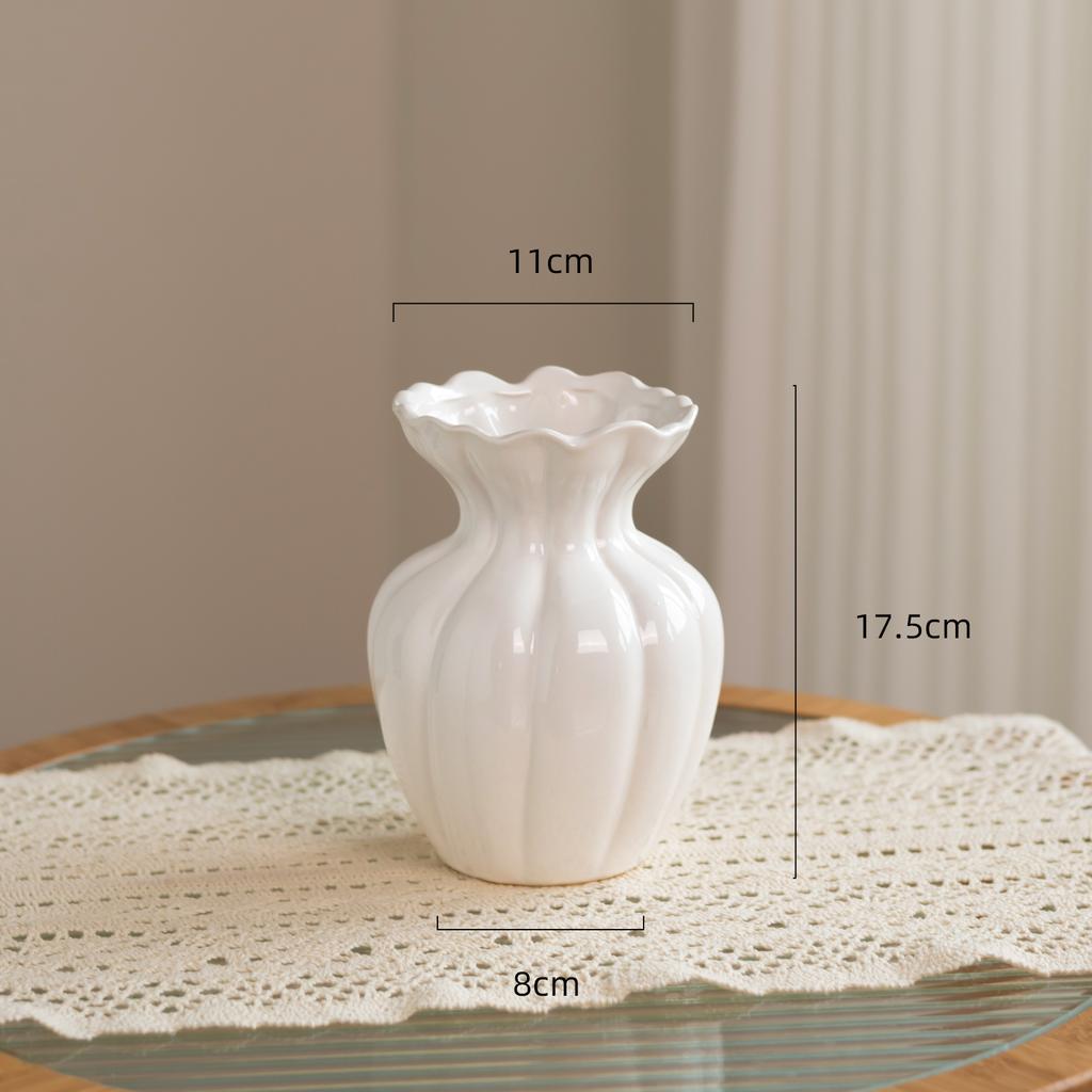 Creative Stripe Vases Decor, Ceramic, Home Bedroom Living Room Study, Flower Arrangement Table Decorations Cream Style Vase, 1Pc