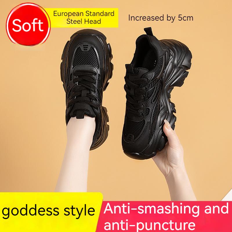 Zapatos de seguridad con punta de acero, zapatillas de trabajo para mujer, zapatos de trabajo transpirables de suela alta, botas de seguridad ligeras a prueba de pinchazos, zapatos negros para mujer