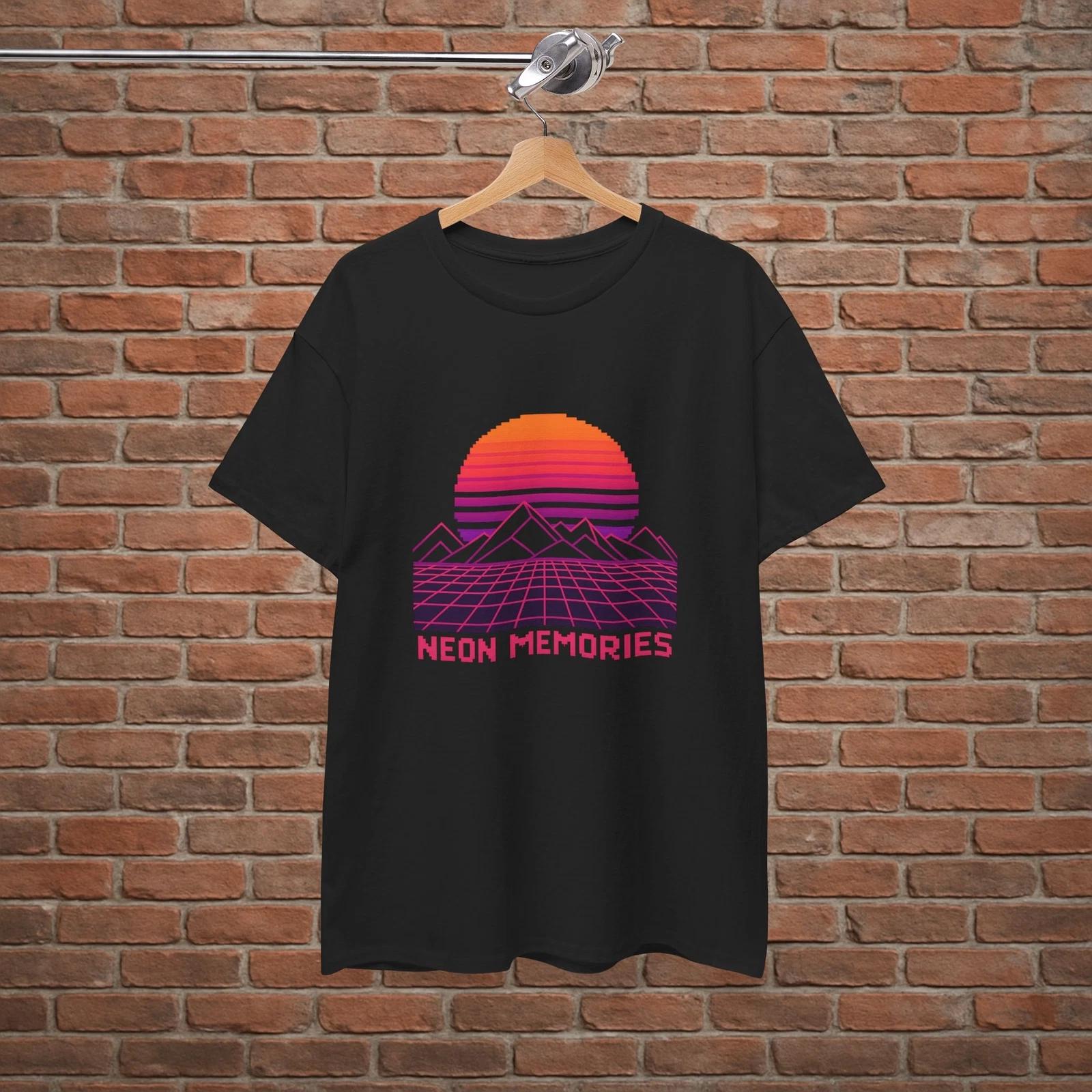 Neon Memories Synthwave Retro Grid T-Shirt – 80s Vaporwave Sunset – S to XL S