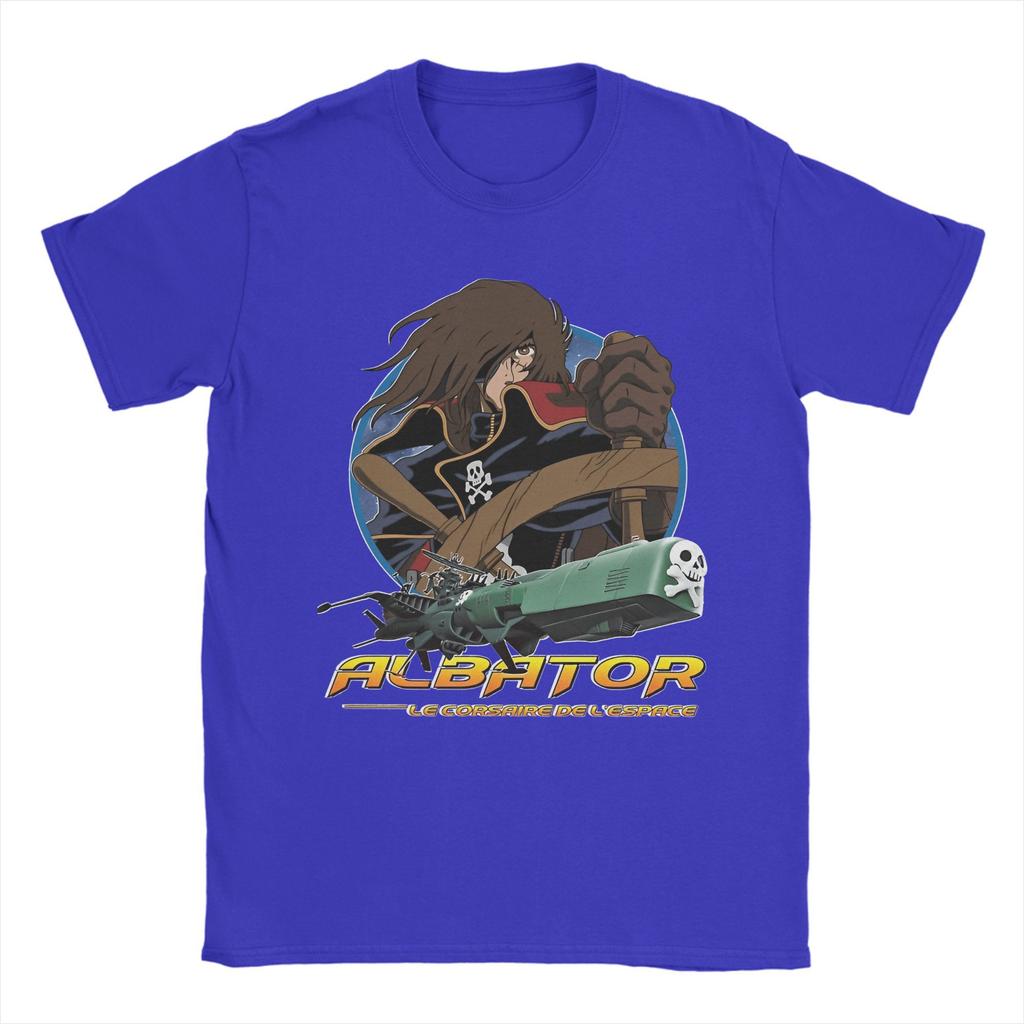 Men's T-Shirts Anime Captain Harlock Vintage 100% Cotton Tees Short Sleeve  T Shirts Crewneck Tops Gift Idea