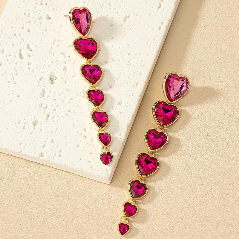 Retro Heart Gem Stud Earrings: Trendy European & American Design
