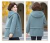 Mamas Herbst-/Winter-Kapuzenjacke aus Lammwolle für Damen, Plüsch-Samt, Verdickte warme Baumwolle für mittlere und ältere Menschen, Strukturierter Samt