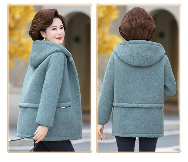 Mamas Herbst-/Winter-Kapuzenjacke aus Lammwolle für Damen, Plüsch-Samt, Verdickte warme Baumwolle für mittlere und ältere Menschen, Strukturierter Samt