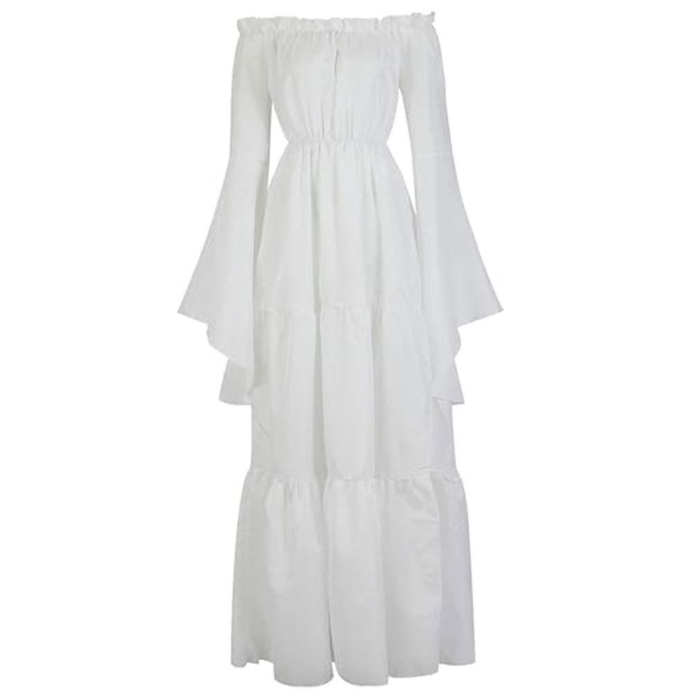 European and American Square Neck Tie-Up Waist Medieval Renaissance Vintage Dress Costume