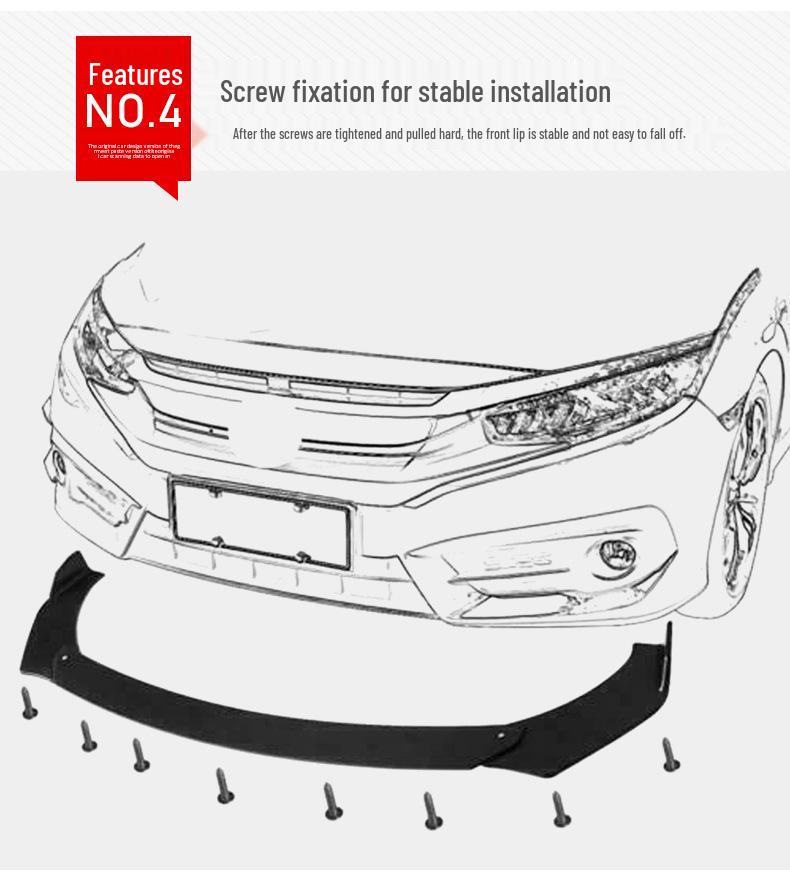 Universal Carbon Fiber Pattern Front Lip Kit for Cars - Three-Piece Accessory Set