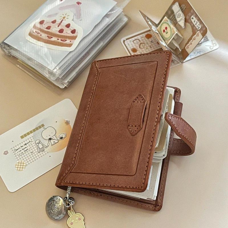 Khaki Cowhide Ring Binder Notebook Planner – Portable, High-Value, Large-Capacity Pocket Book