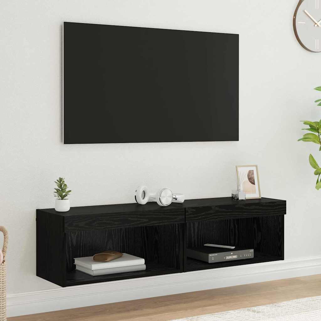 2 Piece TV Cabinet Set Black Oak Effect 60 x 30 x 30 cm