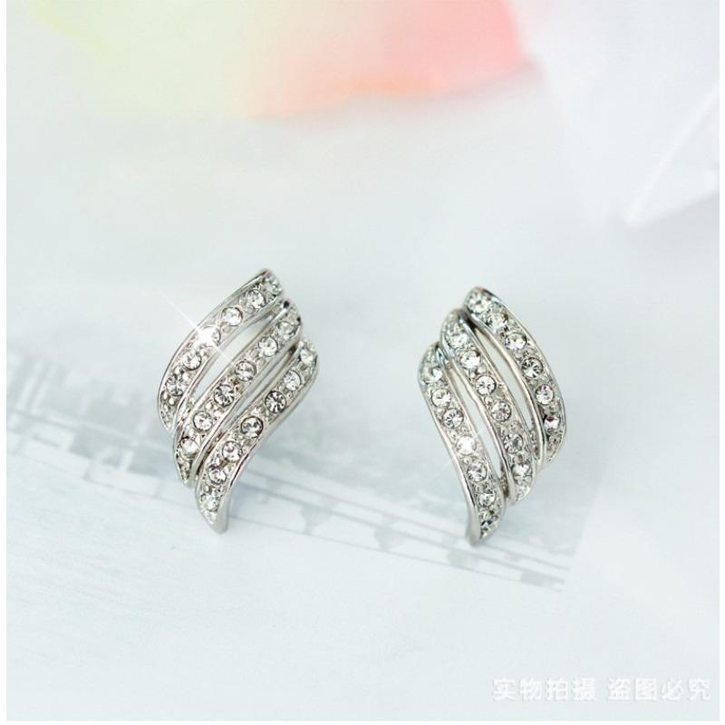 Fashion Angel Wings Stud Earrings - Fresh and Clean Feather Fashion Crystal Piercing Earrings Platinum