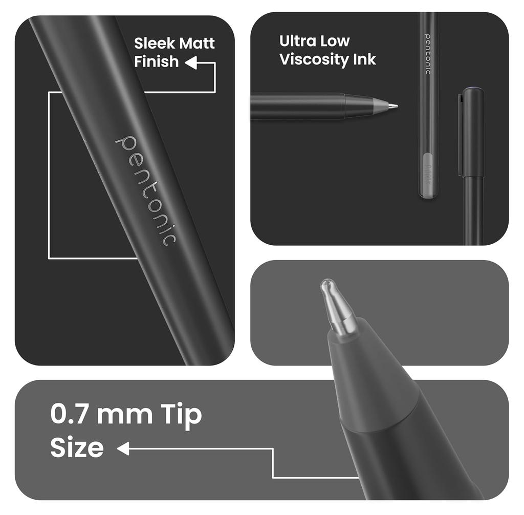 Pentonic 0.7mm Černé kuličkové pero Blistr pro Kancelář, Domov a Školu Psaní, Hladká Pera Balení 1 X 10ks