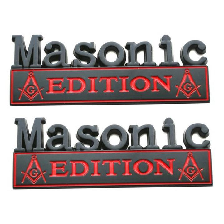 2pcs Masonic Edition Metal Emblem Car Badges 3D Sticker Decal Red Black
