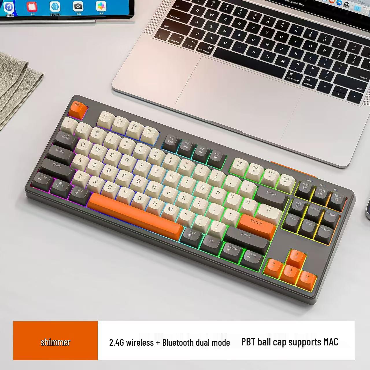 

Wolf M96 Bluetooth Dual-Mode Wireless Keyboard: Rechargeable, Silent, with PBT Spherical Keycaps and Integrated Screen for Laptops and MAC.