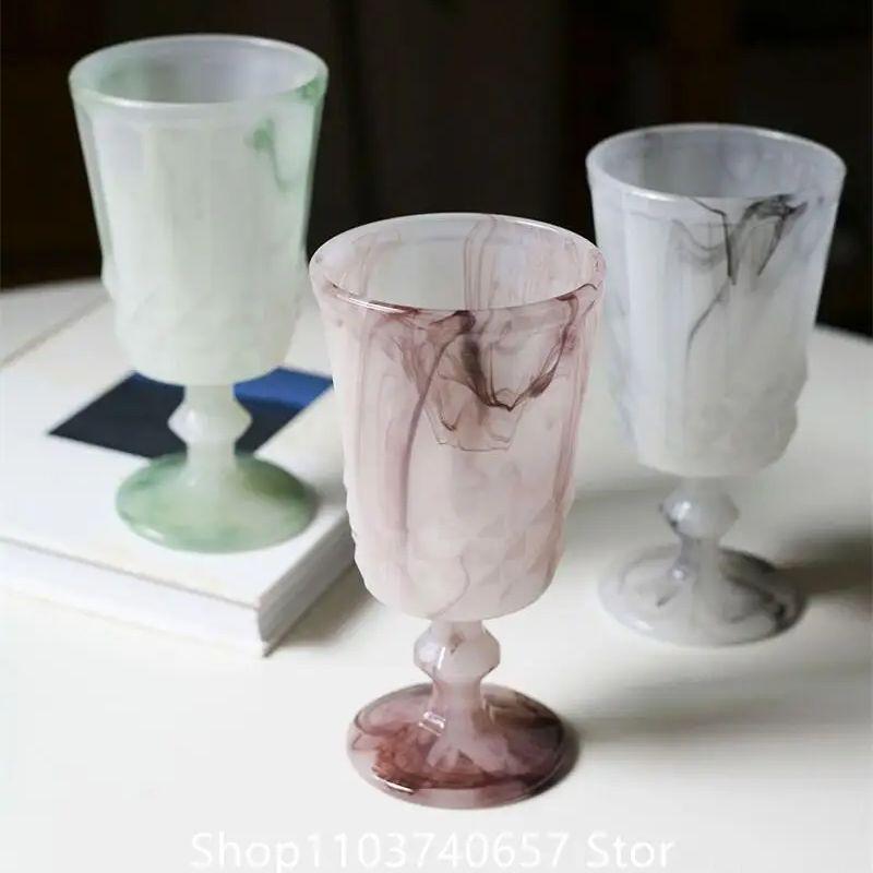 Milk Jade Glass Cup Goblet Glass Wine Glass Colorful Retro Glass Champagne Cocktail Glasses
