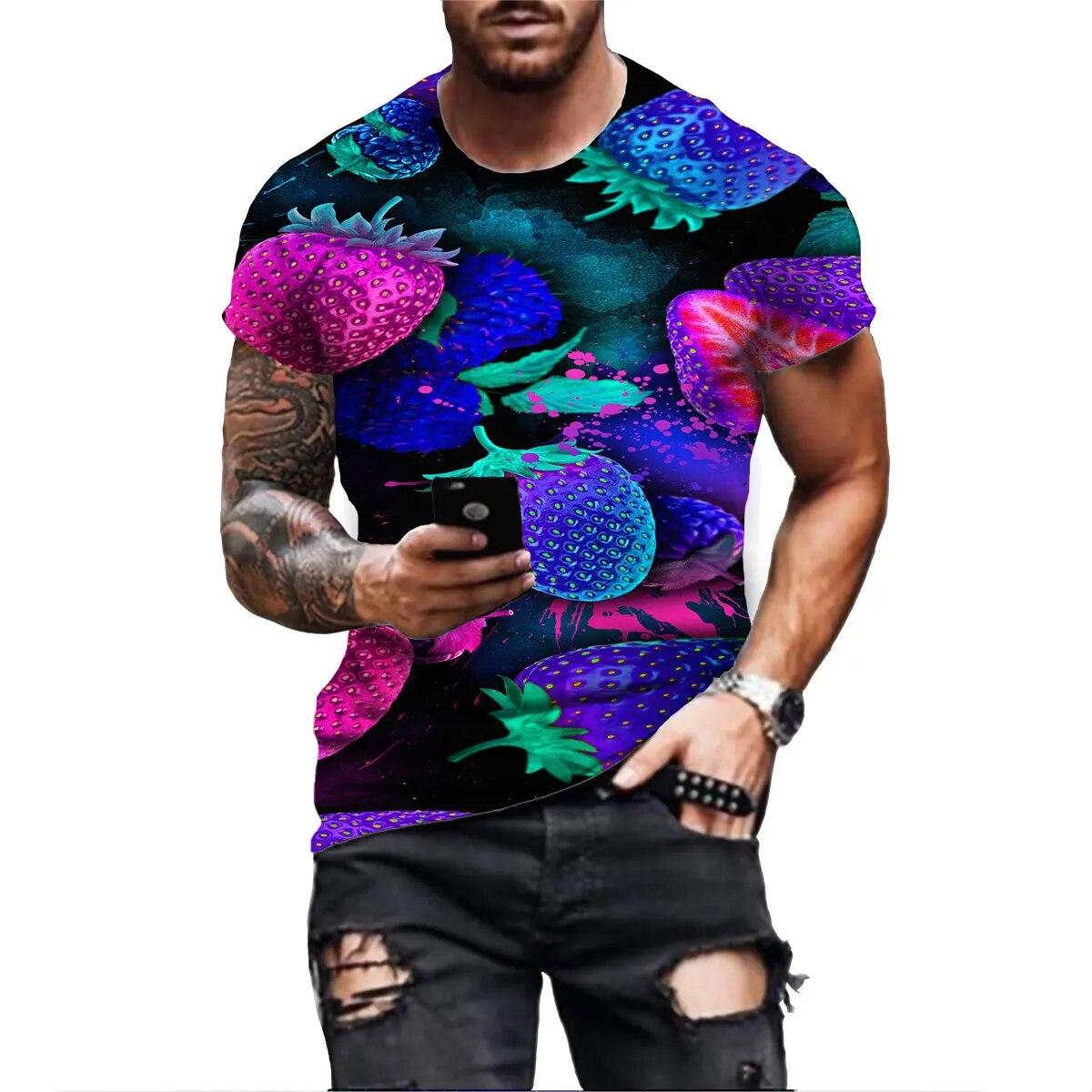 

Новая футболка с 3D принтом, модная летняя футболка с фруктами и клубникой, мужской топ с короткими рукавами