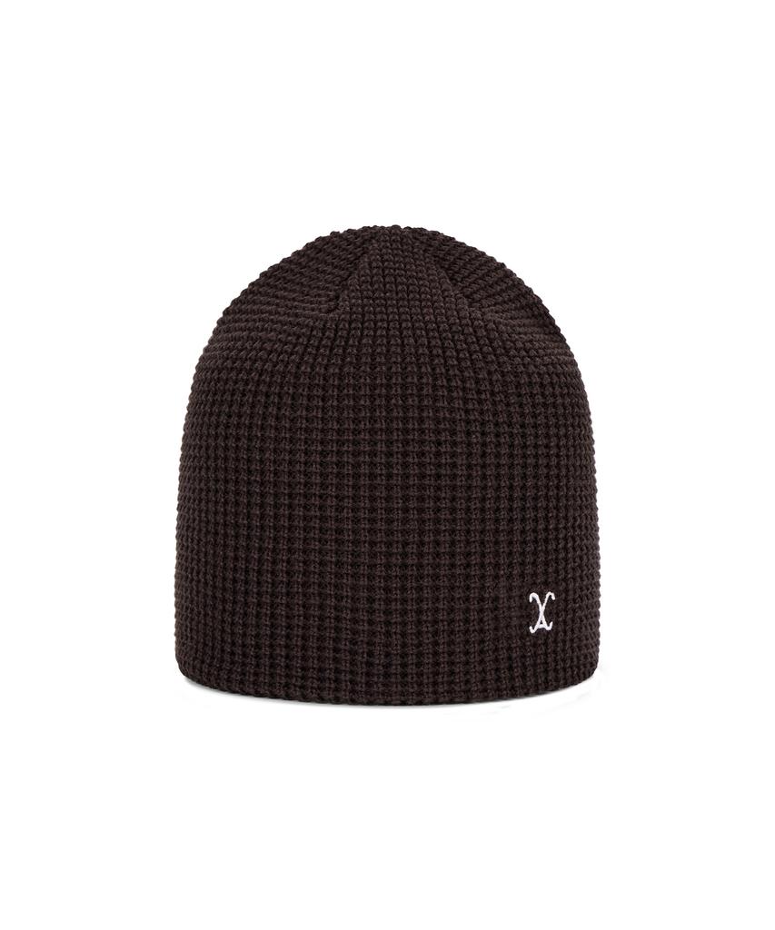 Bajal Va Curved Logo Waffle Beanie Dark Brown