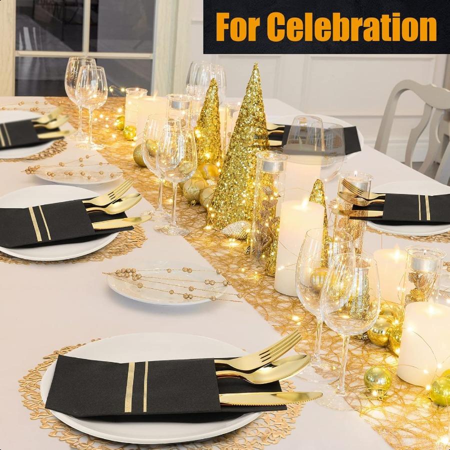 25 Set Plastic Silverware Sets with Napkins Plastic Cutlery Set for Guests Wrapped Disposable Silverware Set with Forks Knives