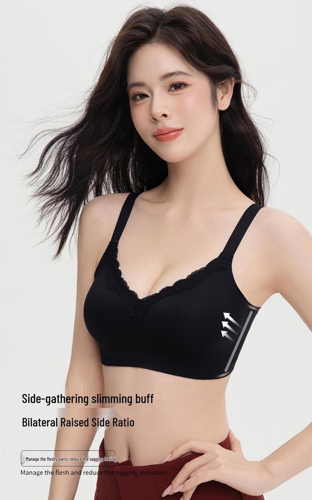Lace Trim Seamless Deep V Soft Support Wireless Bra for Small Busts