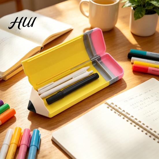 Pen And Marker Holder 3D Printed Pencil Shape Case, Large Capacity Eraser Sharpener Case for Students, Novelty Stationery Organizer Desk Travel School