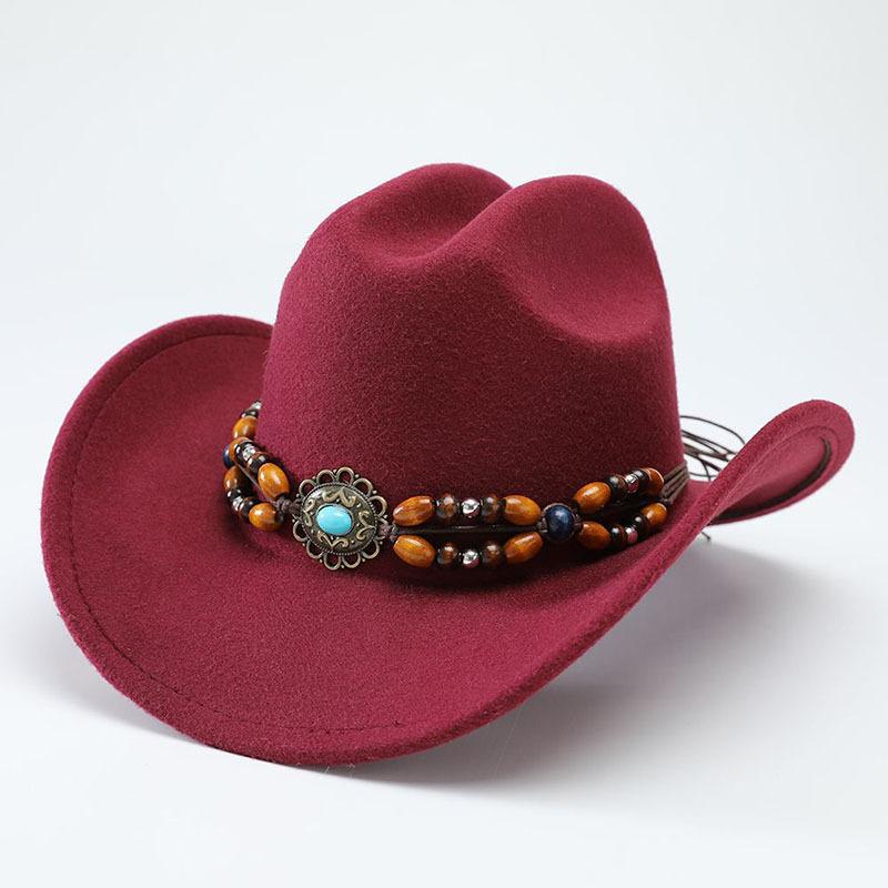 Autumn and Winter Woolen Top Hat Tibetan Hat European and American Style Jazz Hat Western Cowboy Hat Big Brim Felt Hat