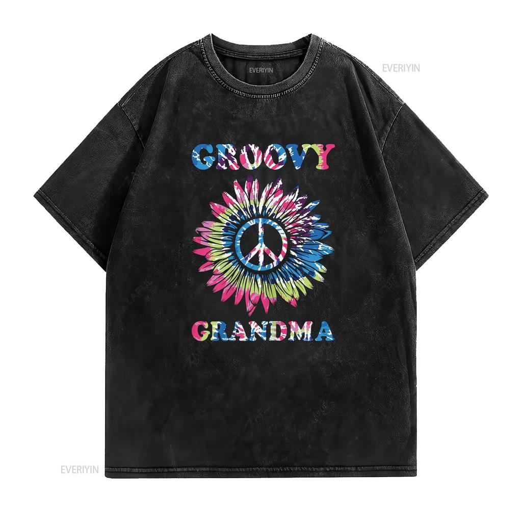 Groovy Grandma Vintage Tie Dye Peace Sign T Shirt vintage Washed Breathable Casual Slightly Top For Everyday Wear Versatile