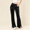 Women's Fashion Color Gold Velvet High Waist Drawstring With Pocket Horn Casual Pants