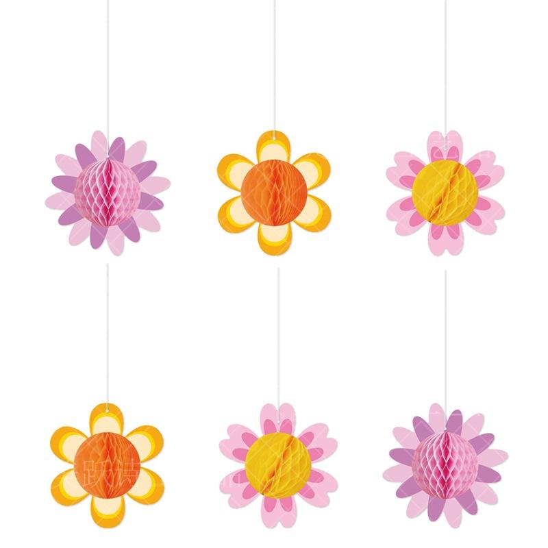 

12pcs Birthday Decoration Honeycomb Pendant Spring Flower Three-dimensional Honeycomb Pendant Birthday Party Decoration Supplies 12pcs