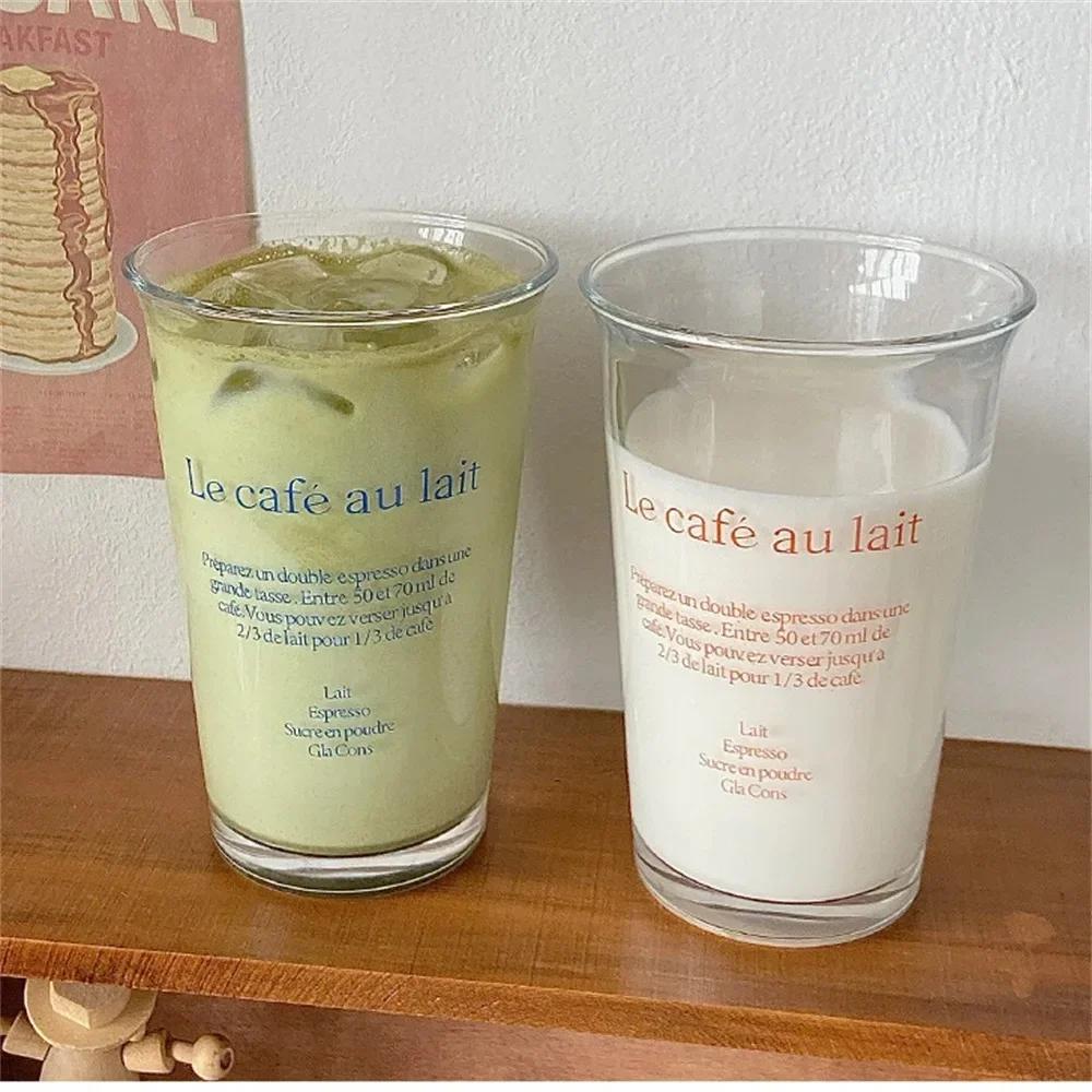 Einfache Alphabet-Kaffeetasse, Wassertasse, koreanisches INS-Frühstückskaffeetassen, klares Glas, Kaltextrakttasse, Büro-Trinkglas