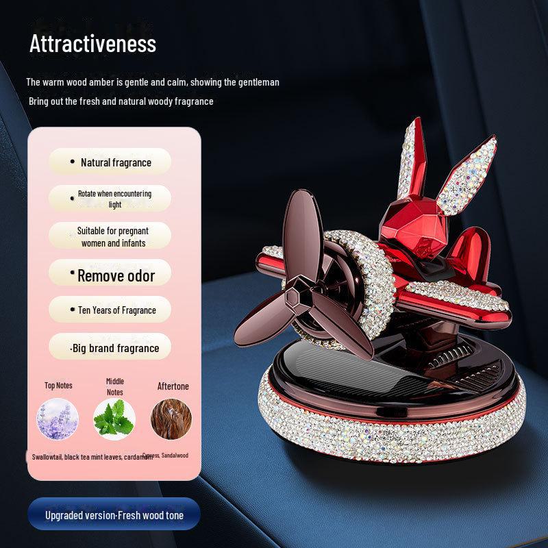 Diamond-Studded Solar-Powered Geometric Rabbit Car Perfume Ornaments