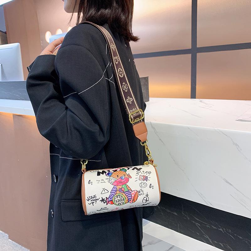 Korean Style 2025 Autumn Chic Women's Crossbody Graffiti Cylinder Handbag