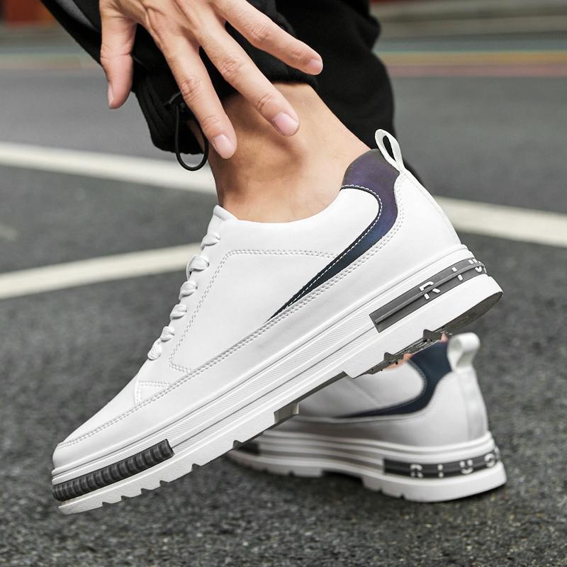 Zapatos Elevadores de 8cm Zapatillas de Plataforma de Cuero Genuino para Hombre con Suela Gruesa y Aumento de Altura Oculto - Zapatos Deportivos Casuales de Corte Bajo