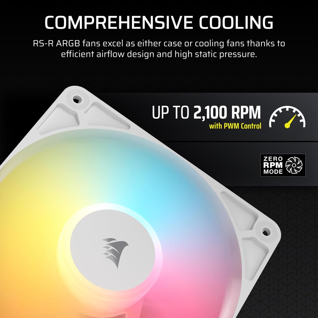 Corsair ARGB WHITE Triple Reverse Fans PC Case RS120-R Fan, 3-Pack, White, CO-9050197-WW