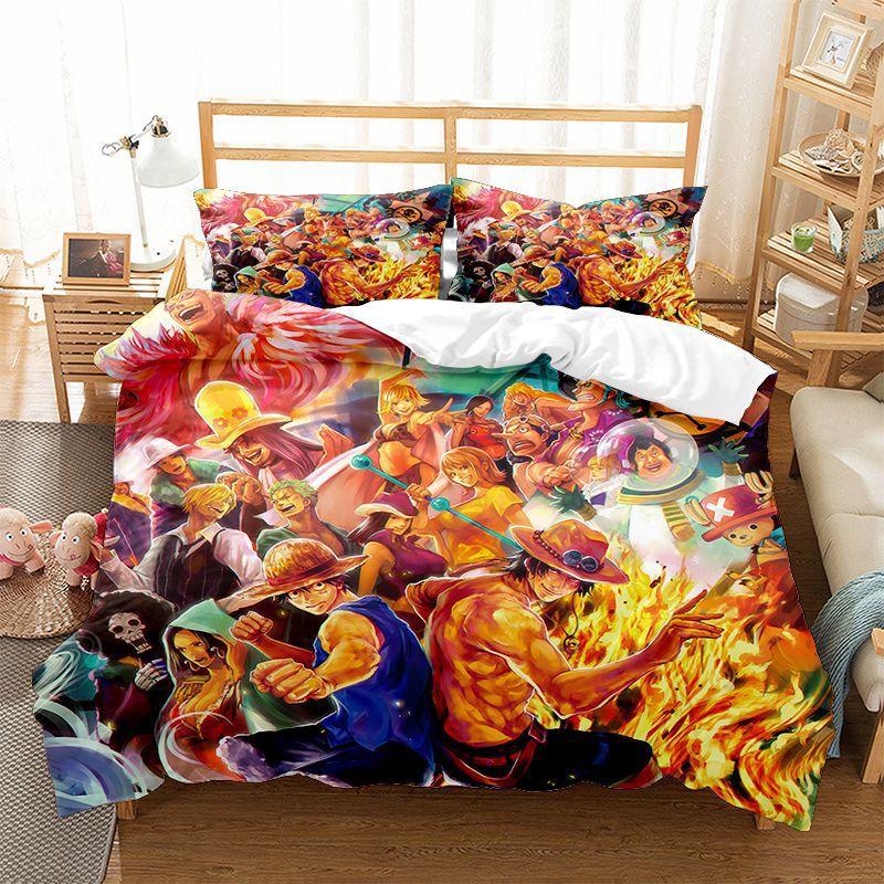 Anime O-Ones Pieces Beding Set Japanese Lufys Soft Duvet Cover Pilowcase for Children Young Boys Gift Single Quen King-Sized Dimensionsd Dimensions