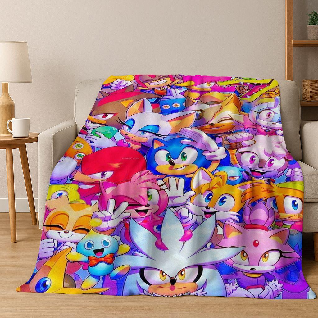 

Classic S-Sonic Cartoon Game Flannel Blanket Soft Warm Throw Blanket for Bed Bedroom Living Room Travel Picnic Office Gift Kids 75x90cm