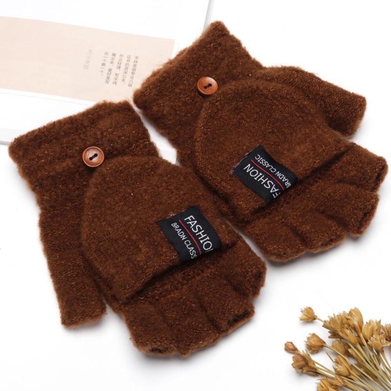 Korean Style Winter Fingerless Woolen Flip-Top Gloves for Outdoor Cycling and Writing