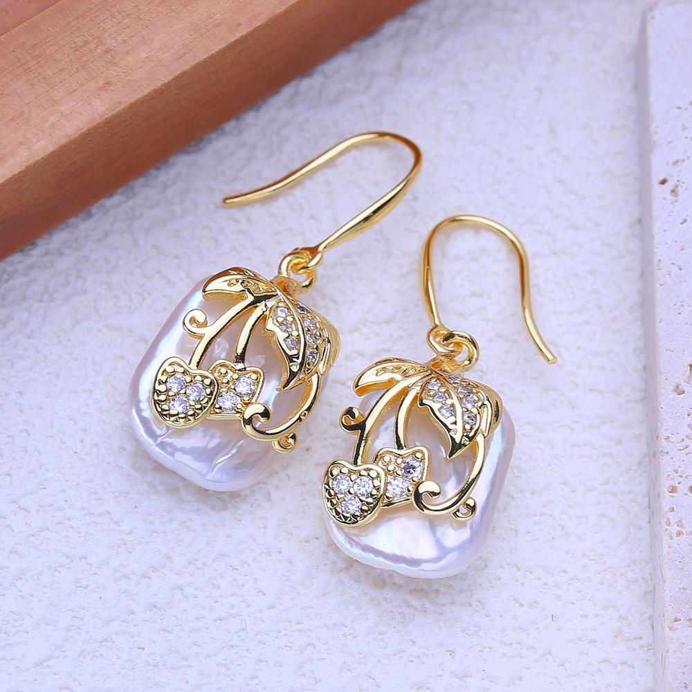LSOOYH Natural Freshwater Big Irregular Baroque Pearl Earrings For Women Fashion Gold Silver Color Drop Earrings Birthday Gifts