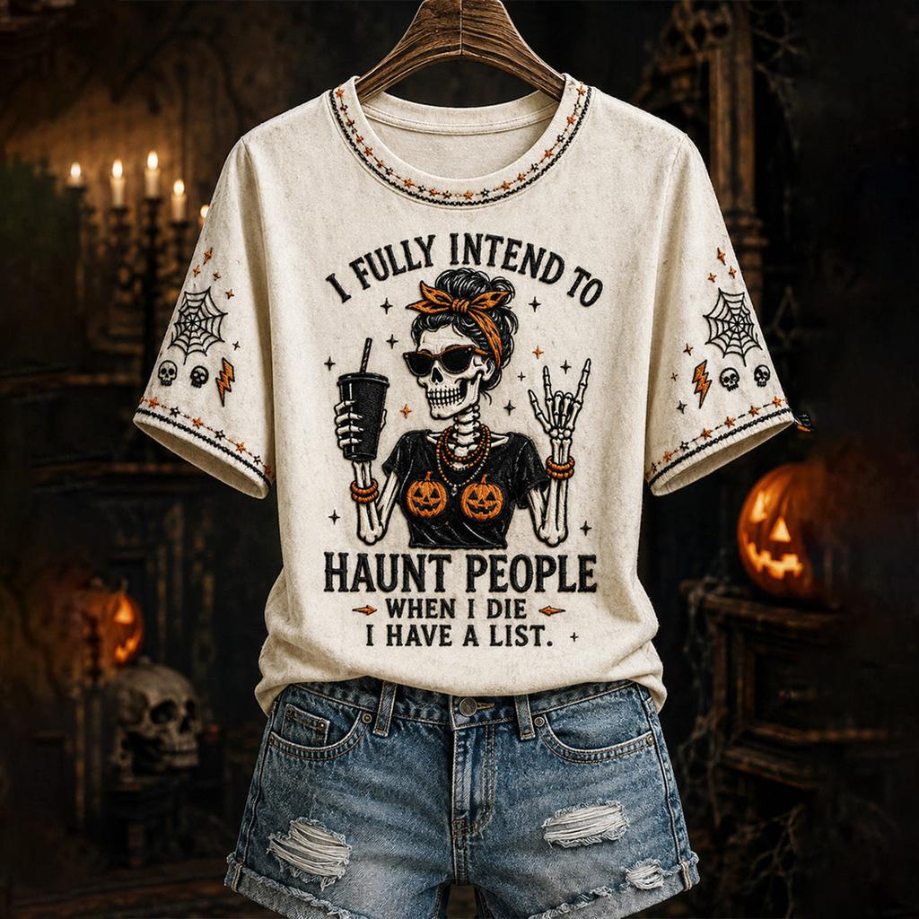 Women's Fashion Casual Short Sleeve Halloween Print T-Shirt Top