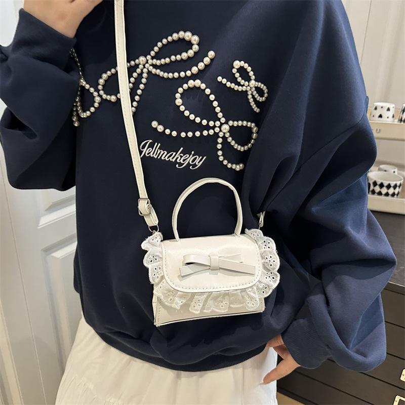 Bow Lace Pu Shoulder Bag Handbag Tote Commuter Bag Trendy All-Match Women'S Crossbody Casual Small Square Bag Girly Gift