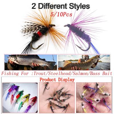 Fly Fishing Flies Lure 5/10Pcs Fly Fishing Lures Bass Salmon Trout Flies Dry Fly Fishing Feather Bait Fishing Flies