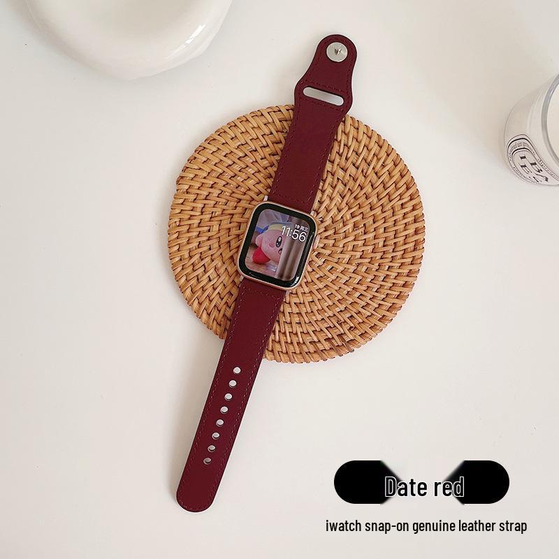 Compatible Leather Watch Band for Apple iWatch S10/8/9SE, Huawei GT, Xiaomi 89 Pro, and Redmi 45 - Top Layer with Studded Buckle