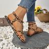 Women's Sexy Leopard Print Flat Sandals, Summer Fabric Rubber Bottom, Open Toe Penny Loafers, Comfortable Casual Summer Shoes, No High Heel