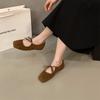 Flat-bottomed Pleated Skirt Mary Jane Single Shoes Women's Shoes 2025 Spring and Autumn Suede Lace-up Bow Evening Shoes