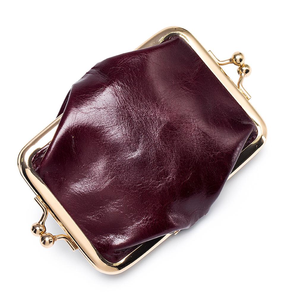 New Compact Retro Double Clip Clip Change Bag Women's European and American First Layer Oil Wax Leather Coin Bag Storage Bag Fans