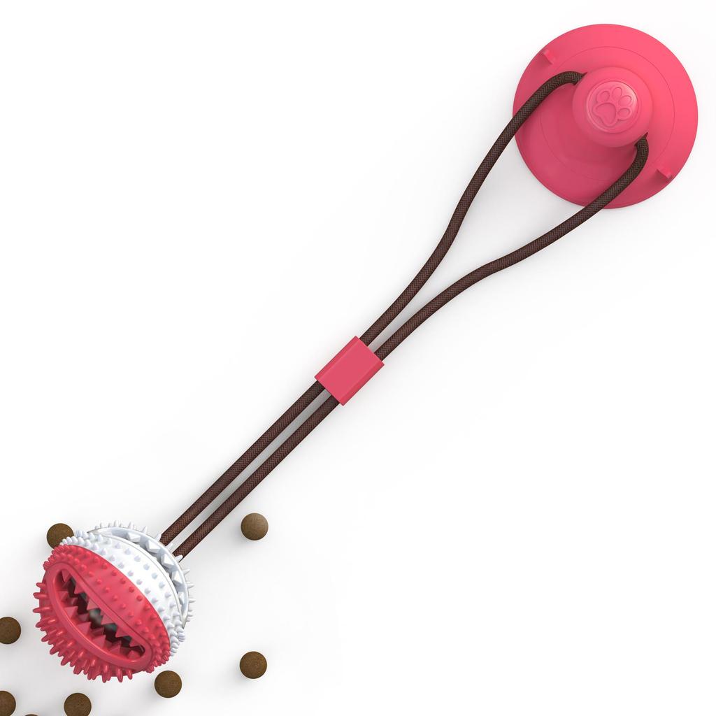 Pet Molar Cleaning Dog Toy: Chew, Tug, and Food Dispensing Suction Cup Ball for Dog Training