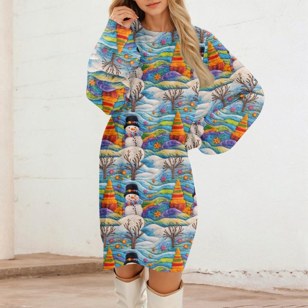 Women's Round Neck Casual Long Sleeve Plush Dresses