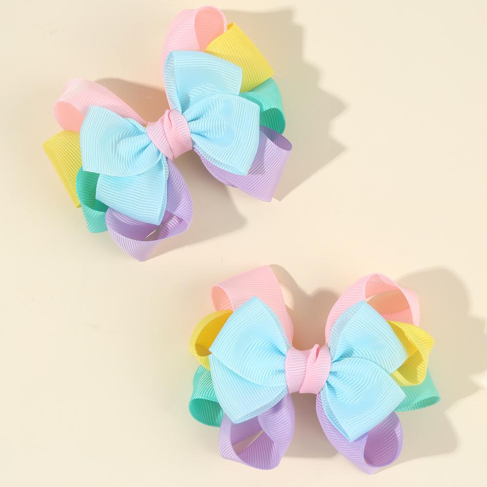 2Pcs Trendy Patchwork Bow Hair Clips Ribbon Colour Hairpins Barrettes With Unique Design Kids Girl Hair Accessories Headwear