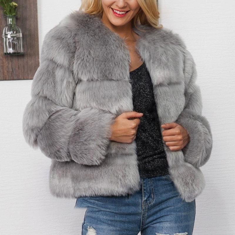 Abrigo corto de piel sintética para mujer con diseño patchwork, chaqueta de invierno cálida, estilo casual urbano.