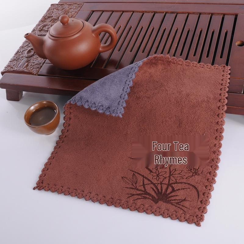 Double-Sided Absorbent Tea Table Mat - Thick, Dual-Color Towel