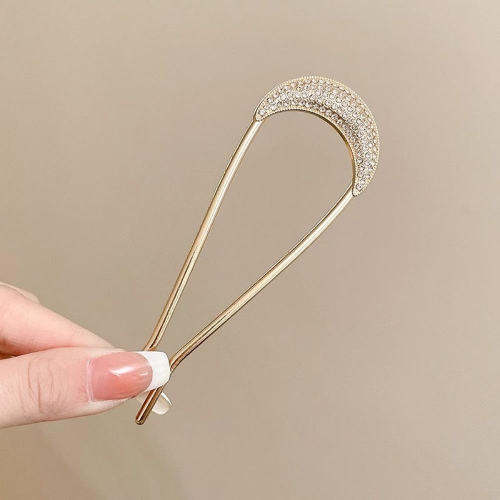 U-Shaped Crystal Hairpins Hair Clips for Women Elegant Rhinestone Metal Forks Vintage Styling Hair Pin Hair Styling Tools Gift
