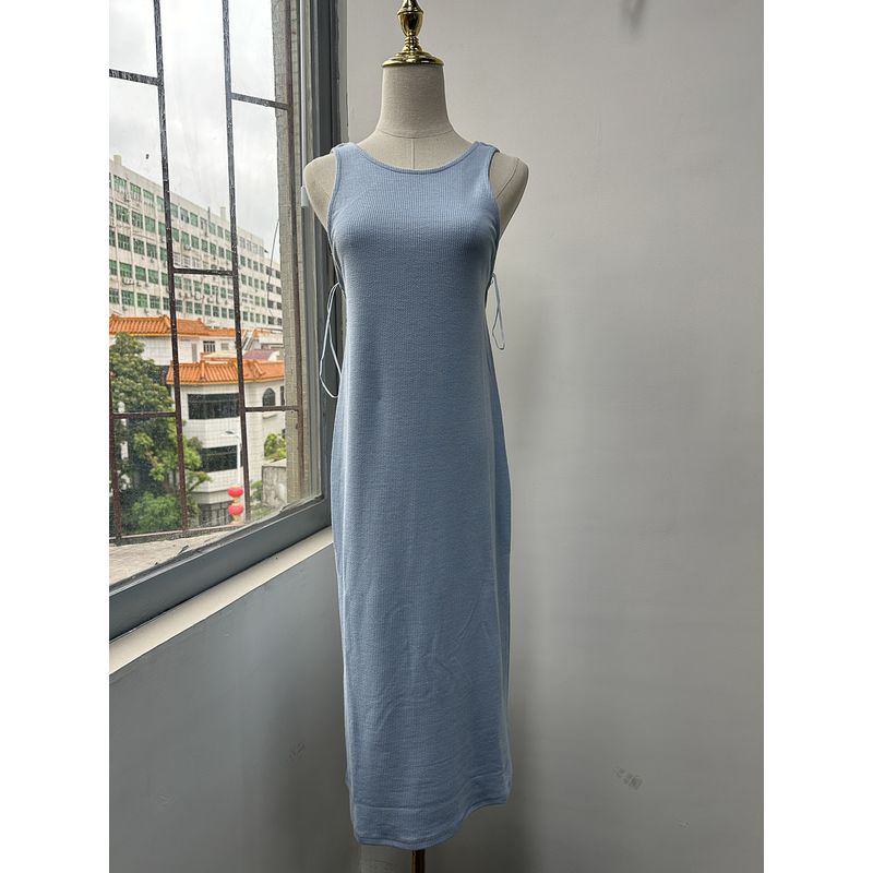 

Export Pure Original ~ Bare Back Minimalist Texture A- line Vest Dress Mid-Length Dress Sky Blue Gentle Style Dress Women Sky Blue Backless Dress M