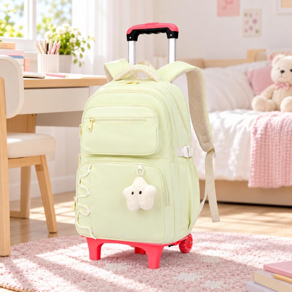 Wheeled School Backpack MultiCompartment Rolling Rucksack with Handle Side Compartment Book