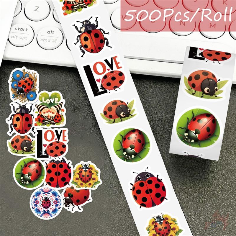 500Pcs/Roll Q Ladybugs Kids Rewards Stickers - DIY Scrapbooks Album Decor Sealing Label Decals